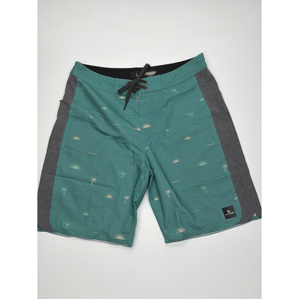 Rip Curl Mirage Board Shorts Mens 30 Teal Grey Tropical Palm Tree Surf Trunks